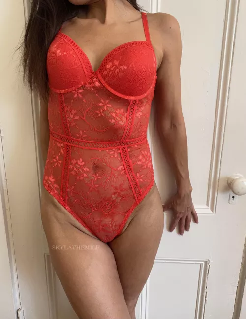Sexy in red..on or off while we fuck?