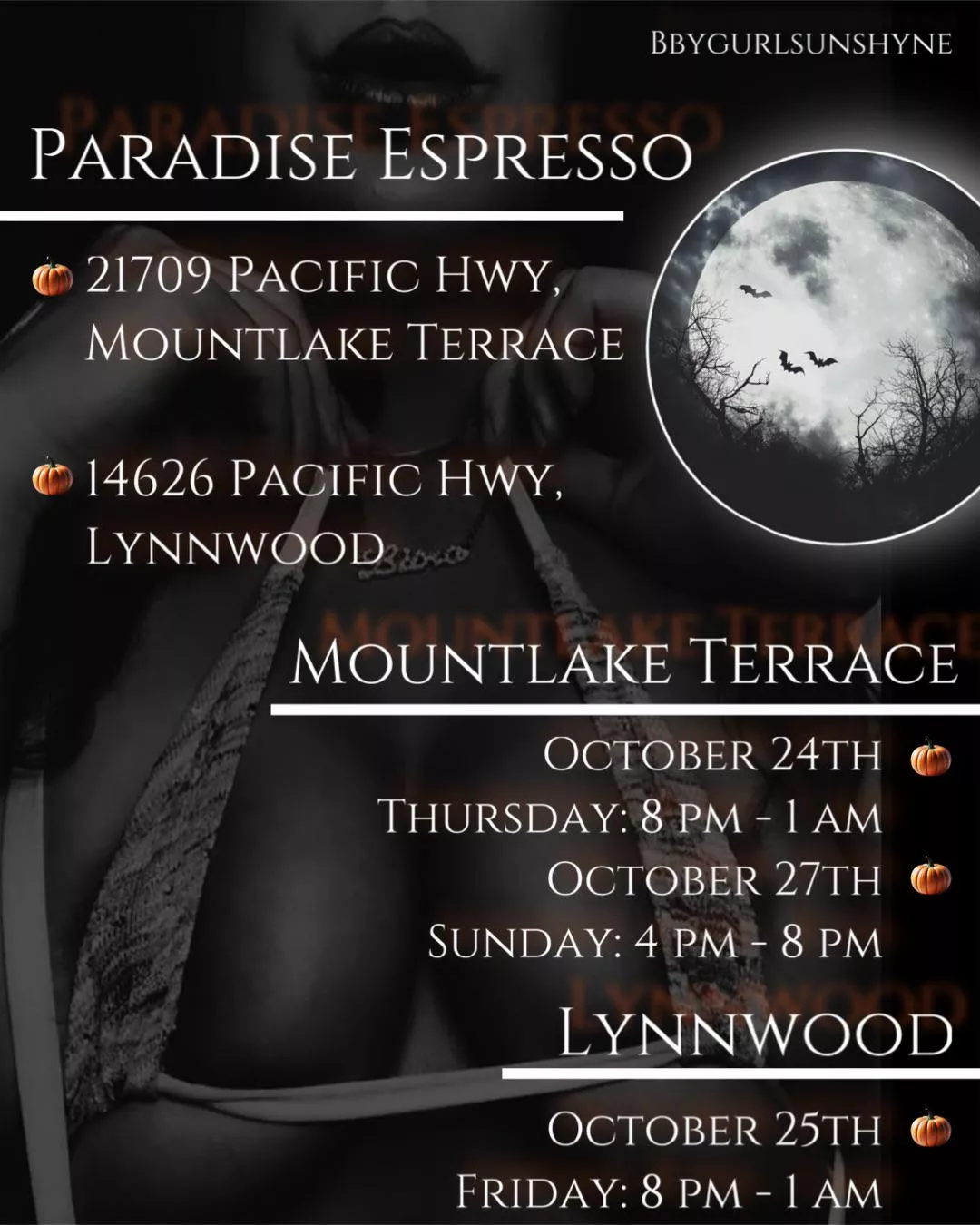 Trick or treat, babe? 👻 🎃🖤 Come see me in my super tiny Halloween fits and let me brew you something sinful and oh-so-nice. Who’s ready for a taste of temptation? 😉☕  follow my Instagram @bbygurlsunshyne