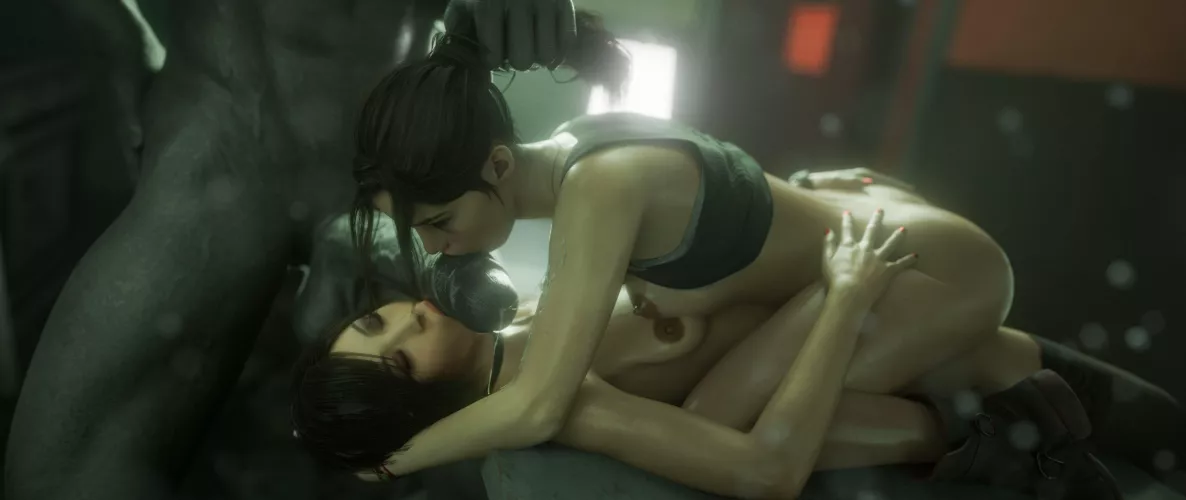 Ada and Claire sandwich X's dick with kisses (Stephanie)