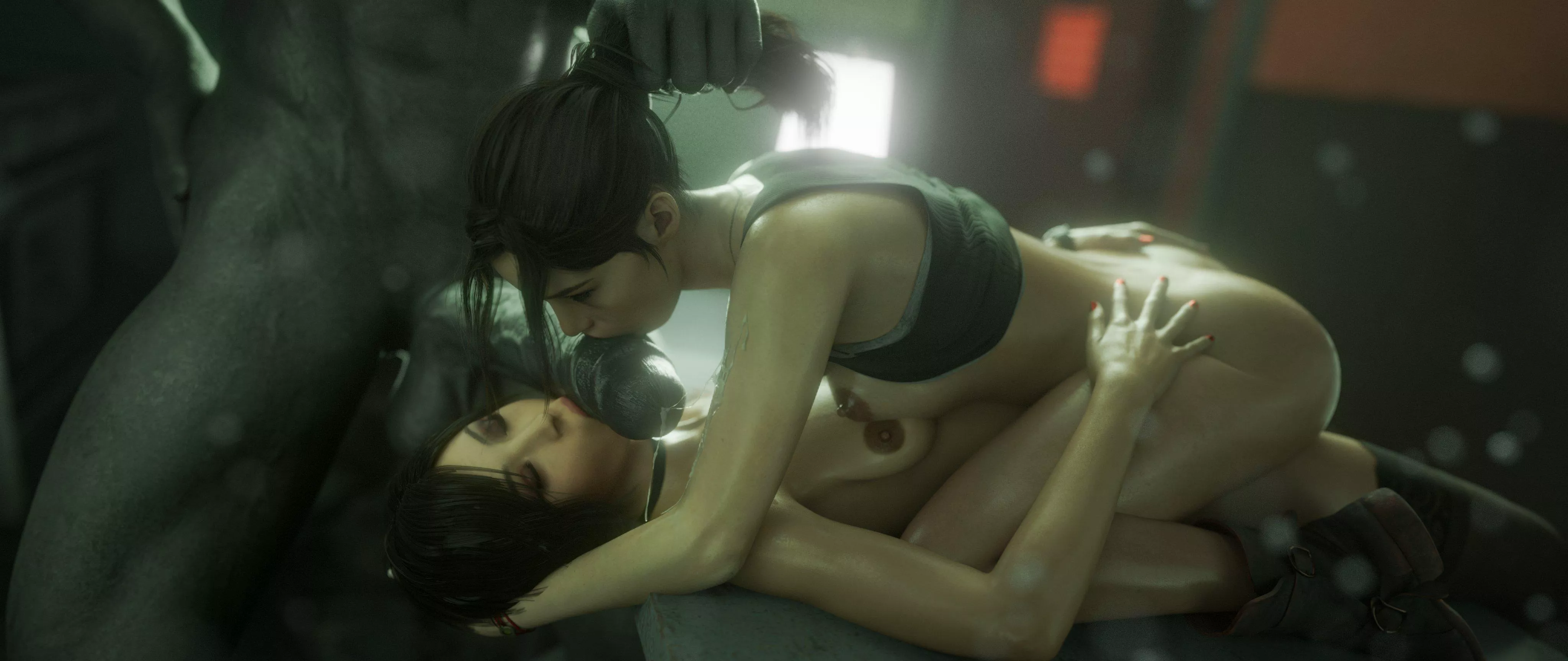 Ada and Claire sandwich X's dick with kisses (Stephanie)