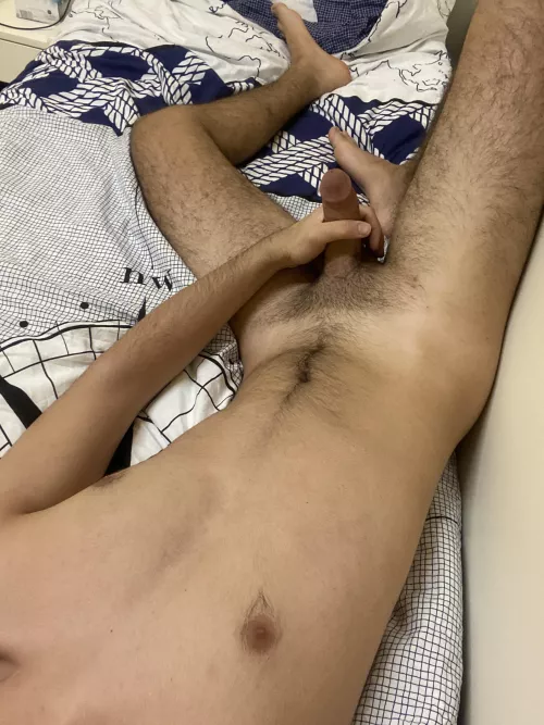 After a long day, relaxing on the bed