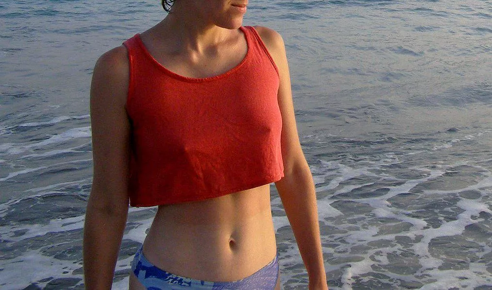 Braless red croptop