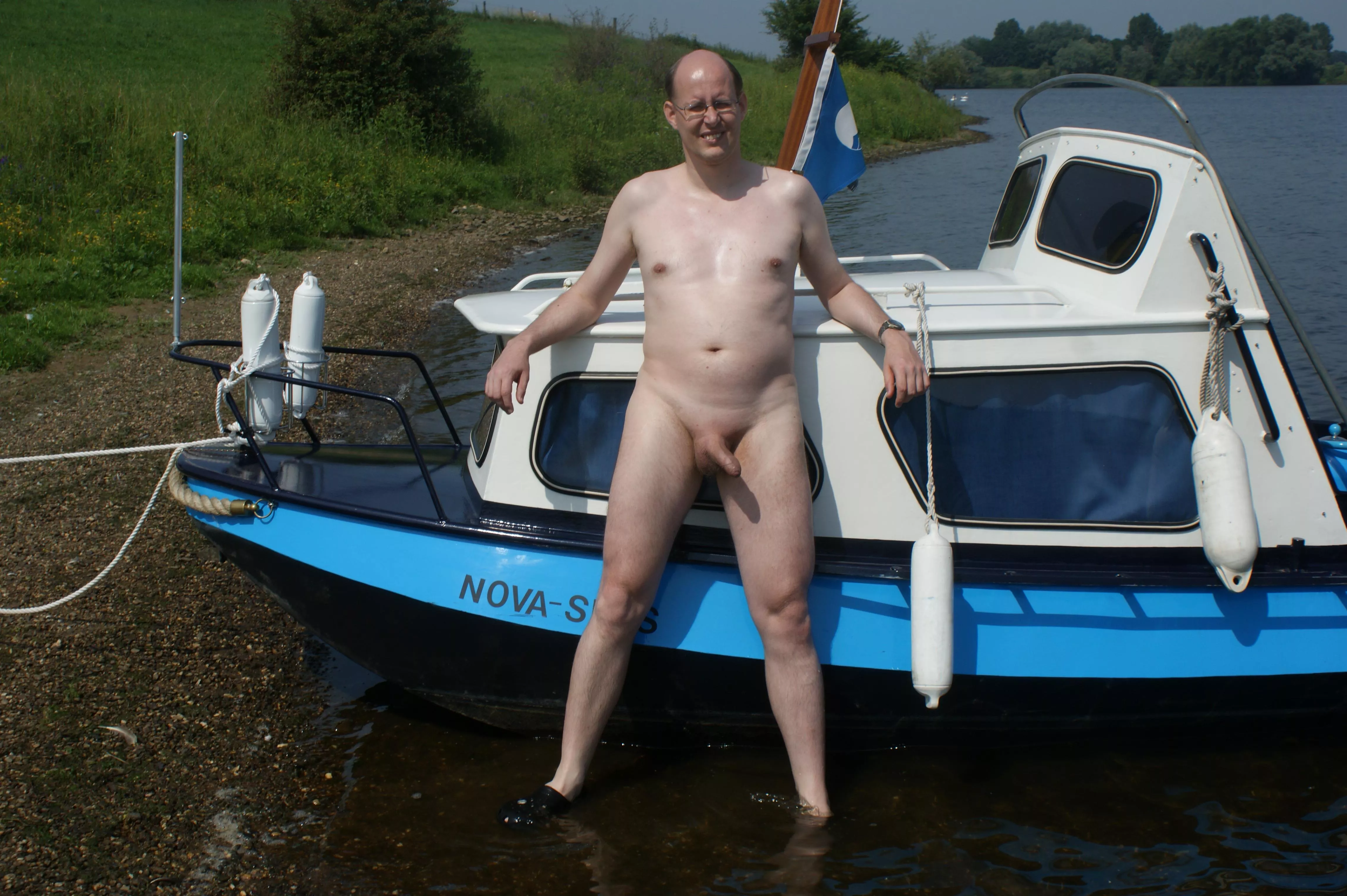 Enjoying a day on a boat.