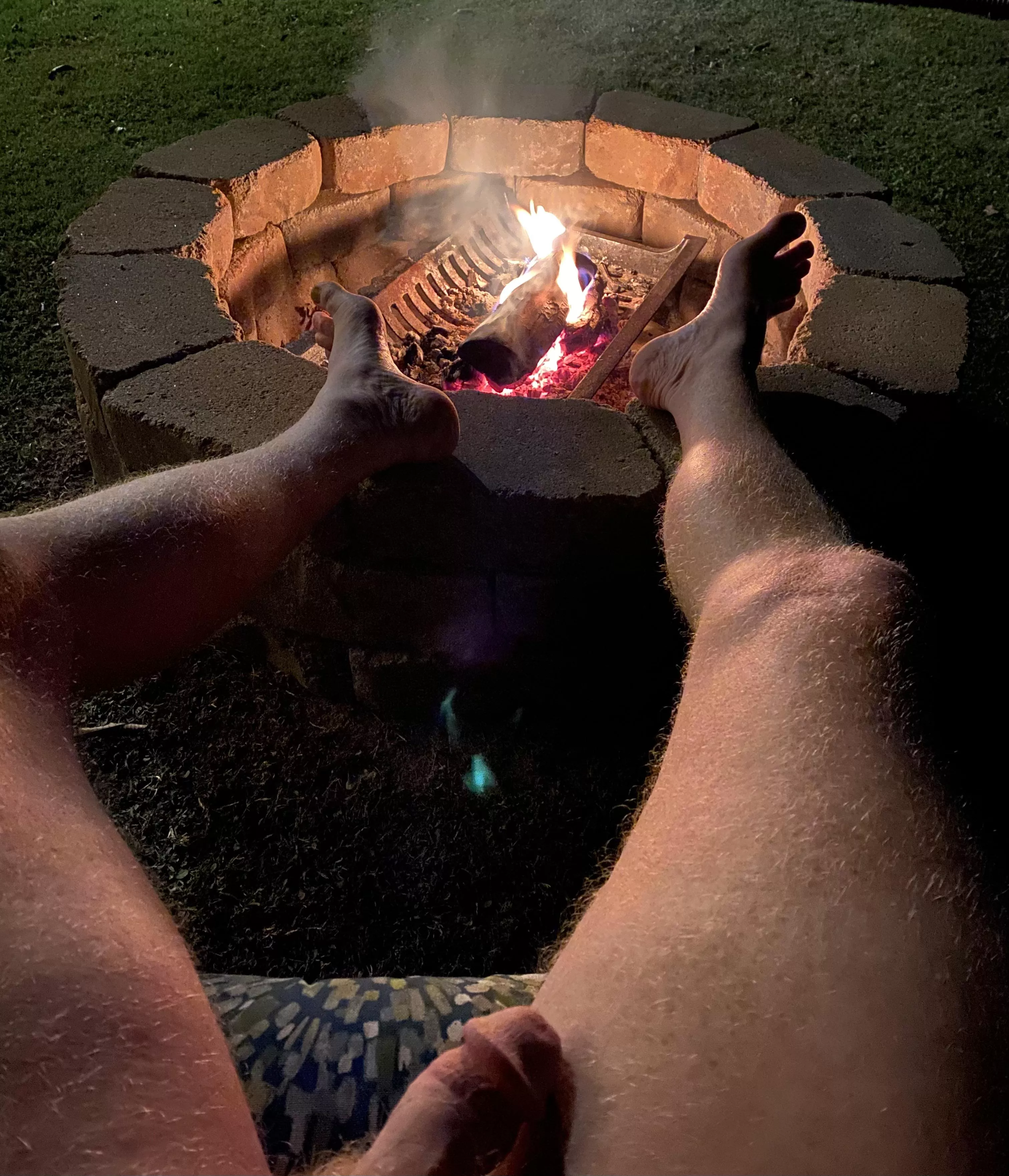 Enjoying an evening fire