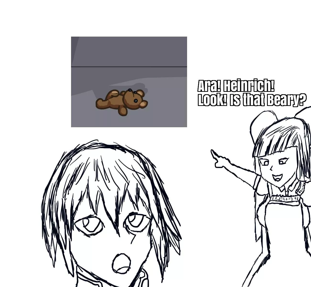 Pointing Wojak, Heinrich and Alicetroemeria/Black Alice version. (Art drawn by me.)