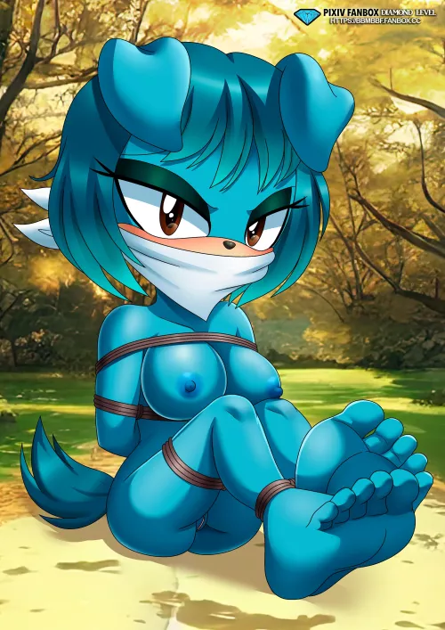 Sexy mobian girl tied up, naked and barefoot 