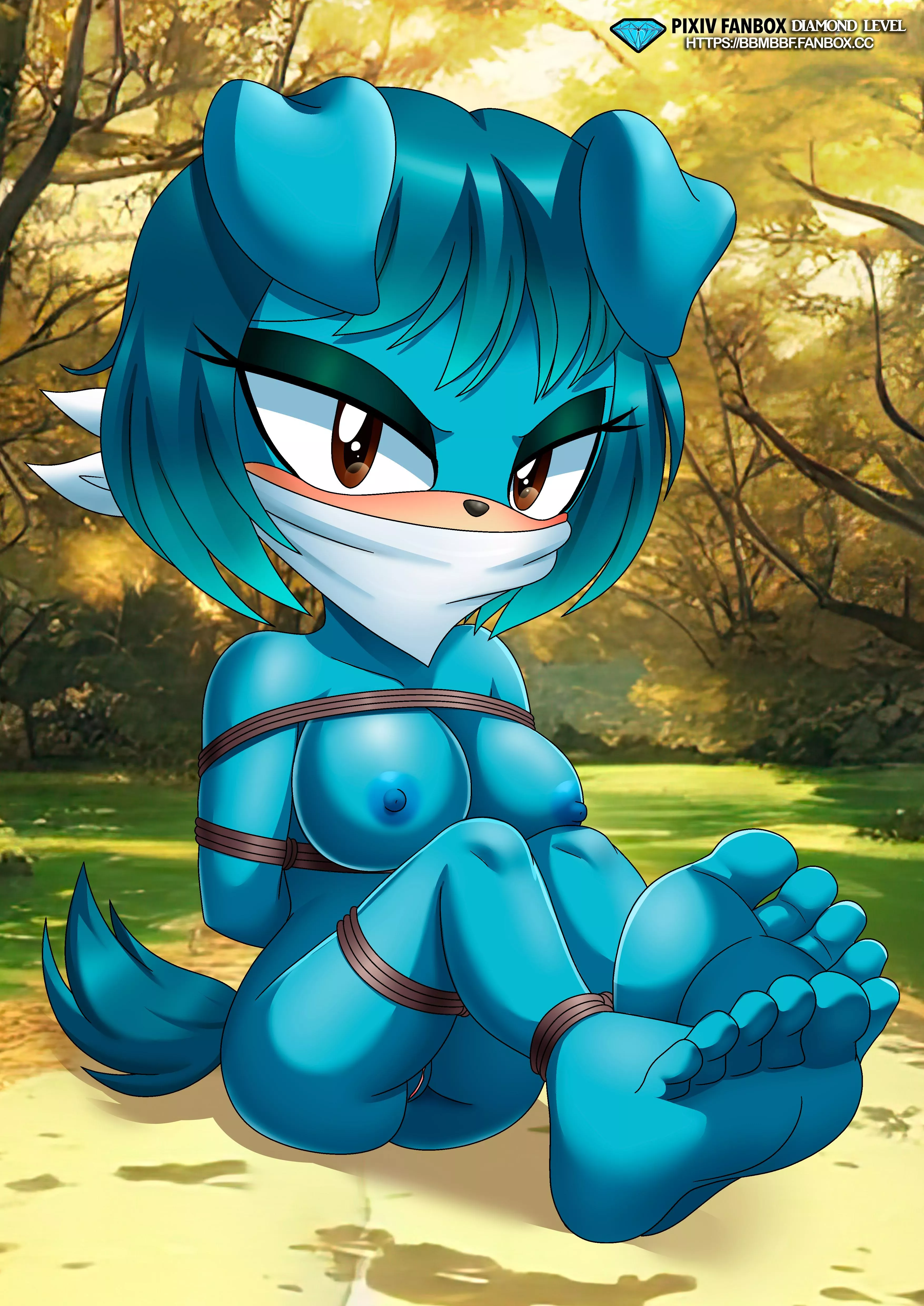 Sexy mobian girl tied up, naked and barefoot 