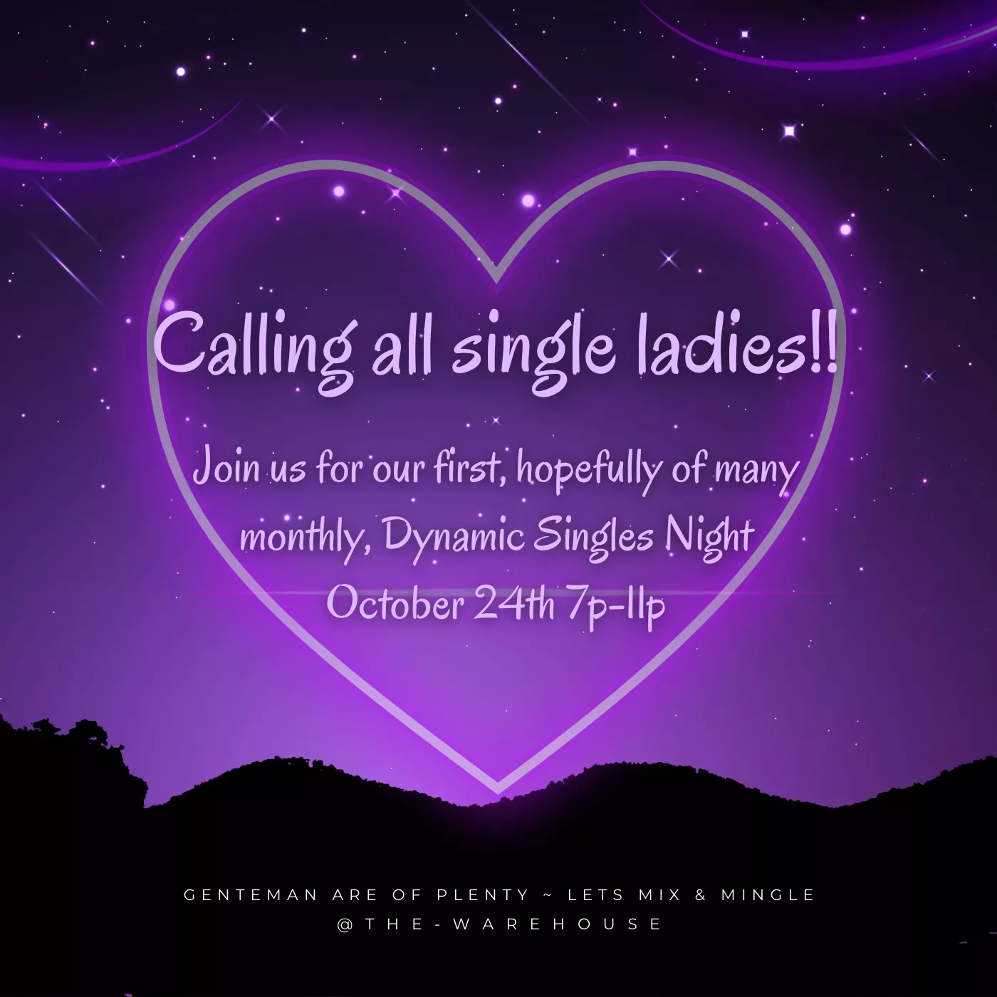 Social & Play party for you singles out there! ...Thurs, Oct 24th!