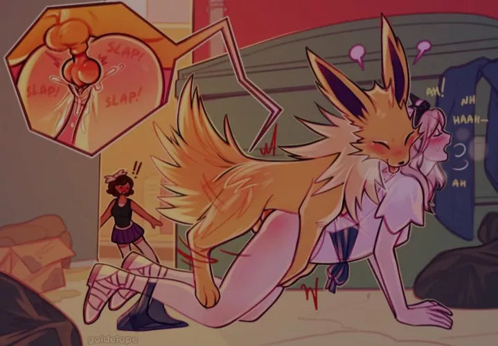 Standing back and looking so shocked...just toss out a pokemon of your own and join her! (Goldelope)