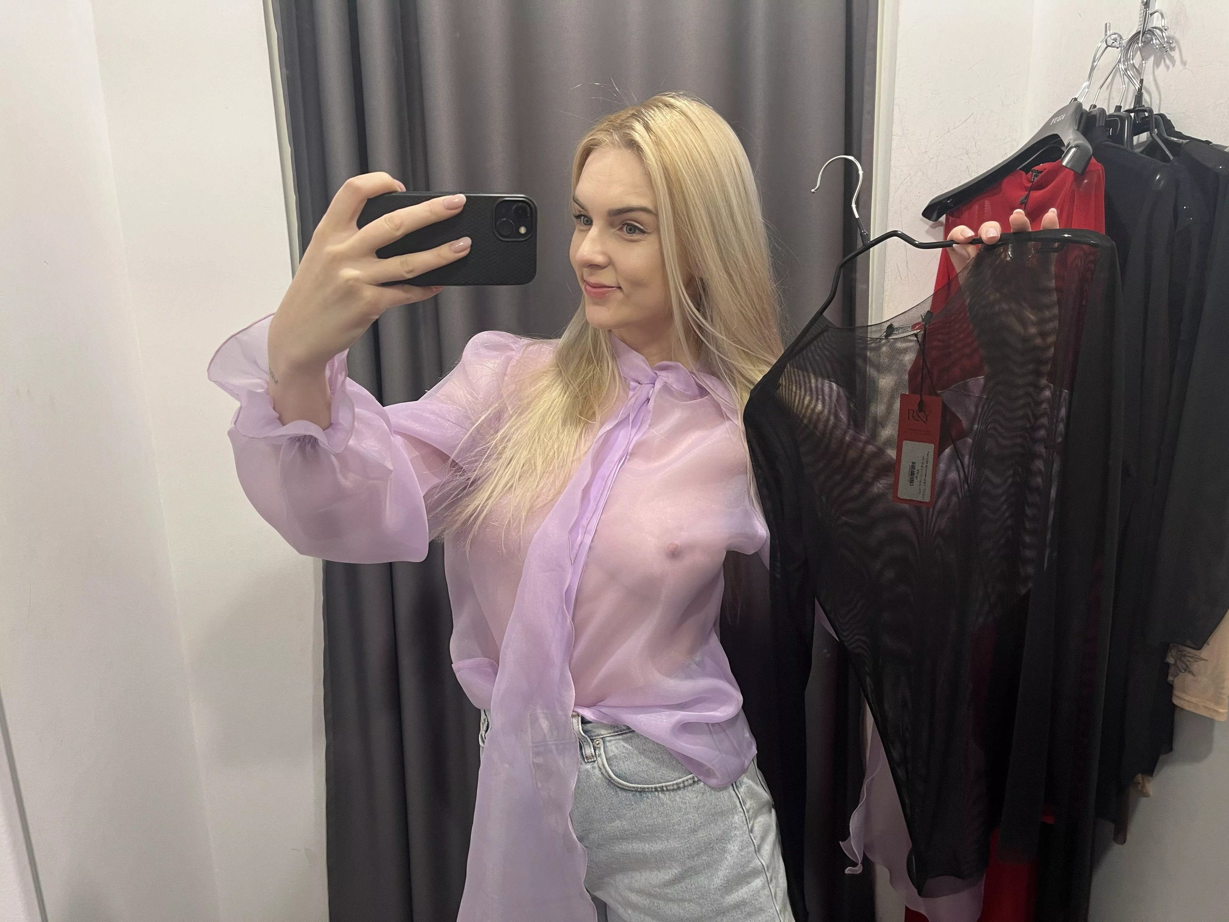 Black or purple, purple or black, I can't decide which one my boobs look better in