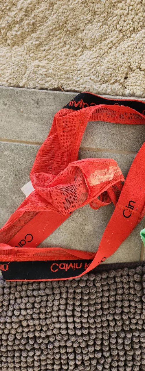 Checking my wifes panties after she's been out , she must of had a fun day ?