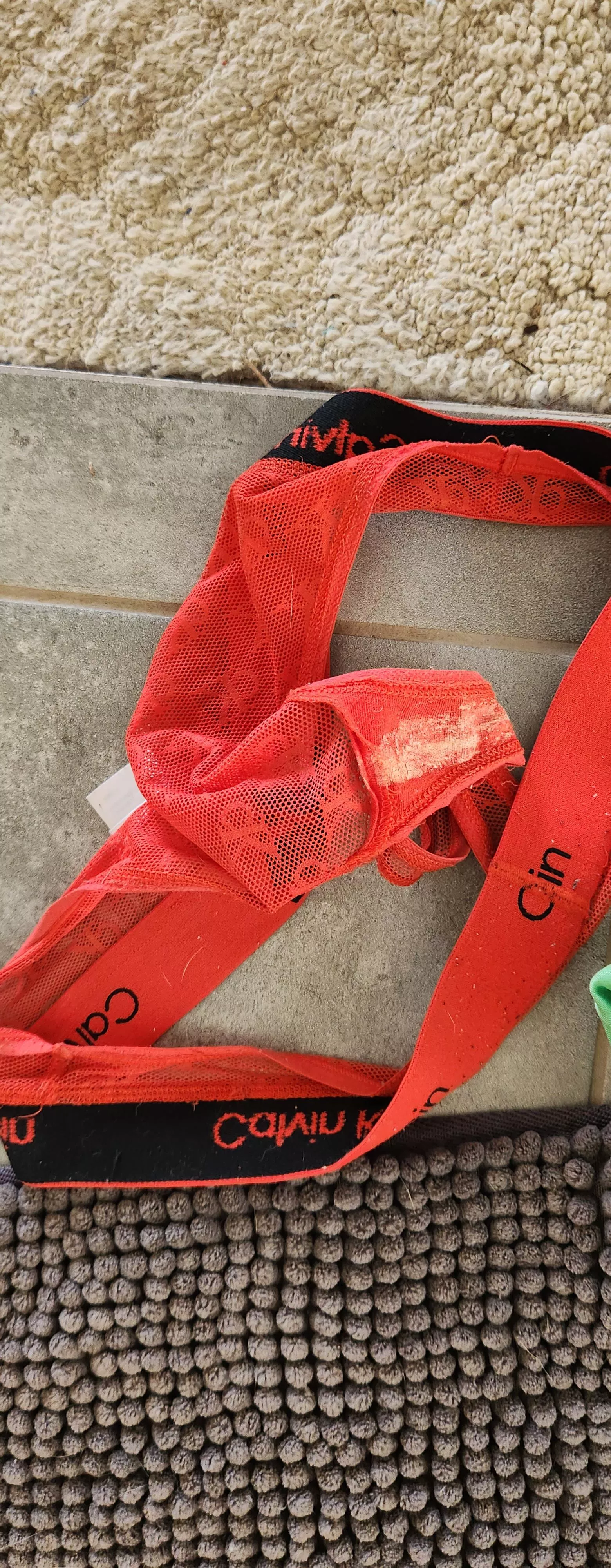 Checking my wifes panties after she's been out , she must of had a fun day ?