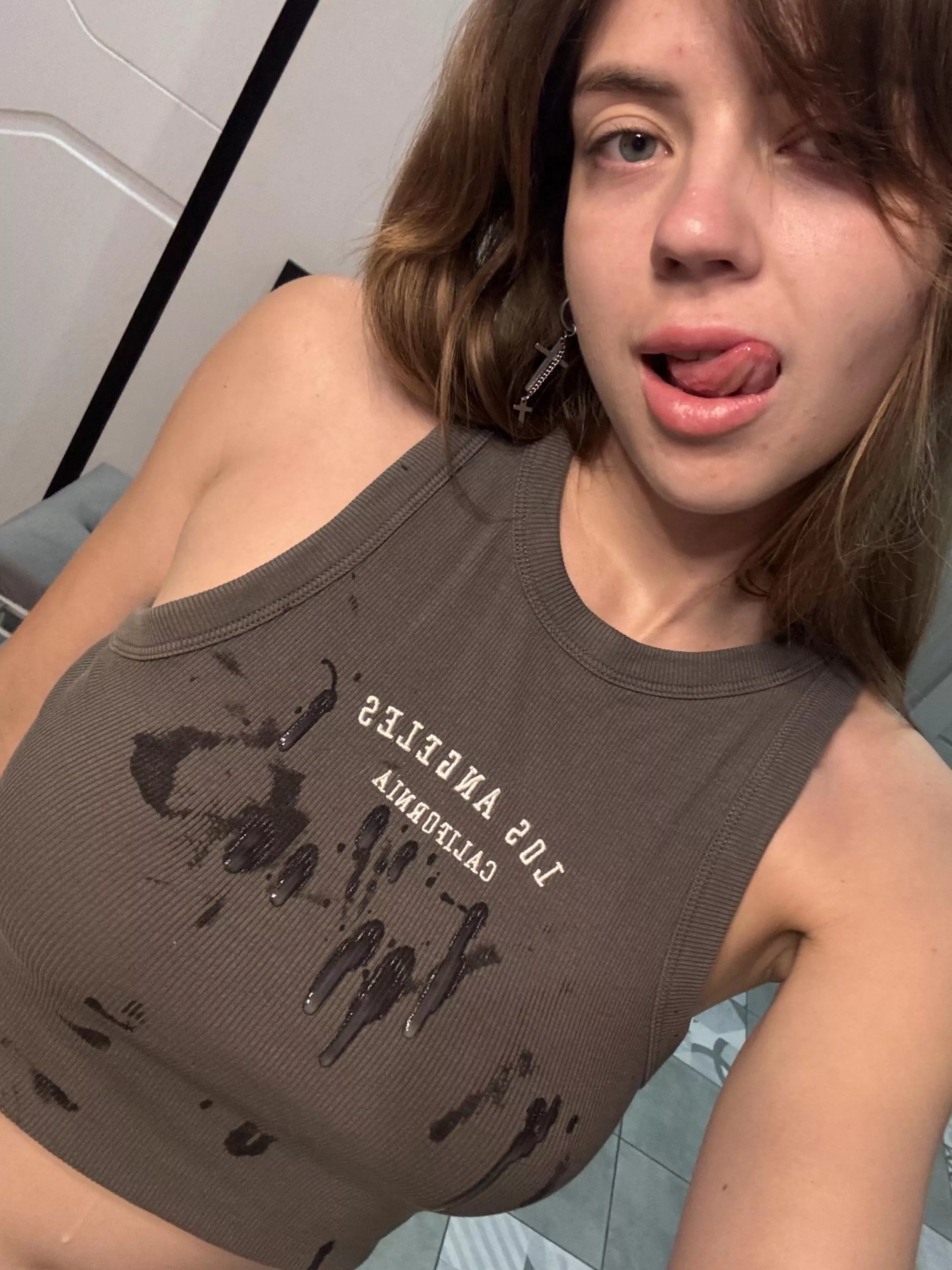 Cum spreading across my crop top... now it looks even more enticing