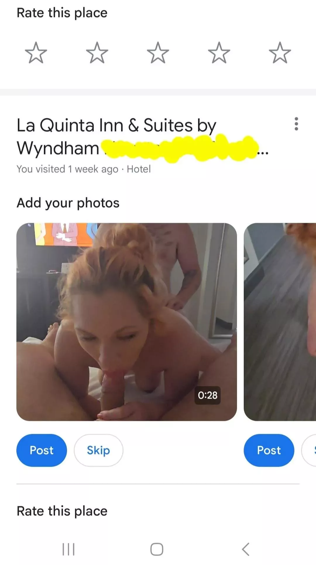 Google asked me to rate my recent stay with a suggested photo. I Think I'm going to pass.