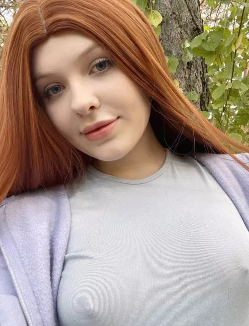 Just a casual walk in the park with nipples that are up