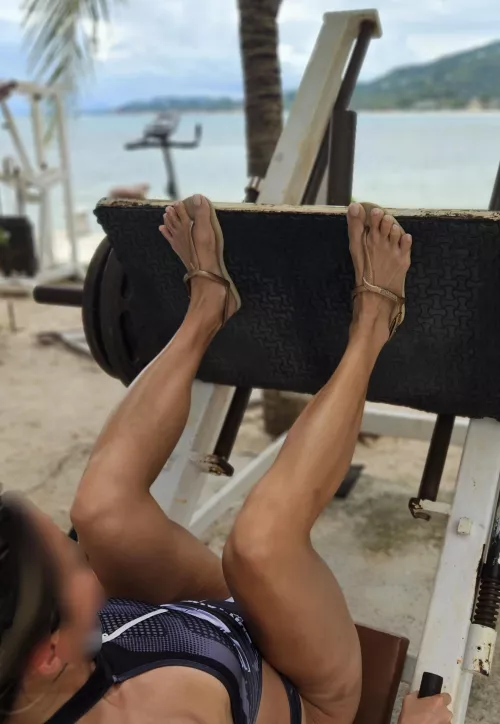 My favourite workout sandals in action at the beach gym