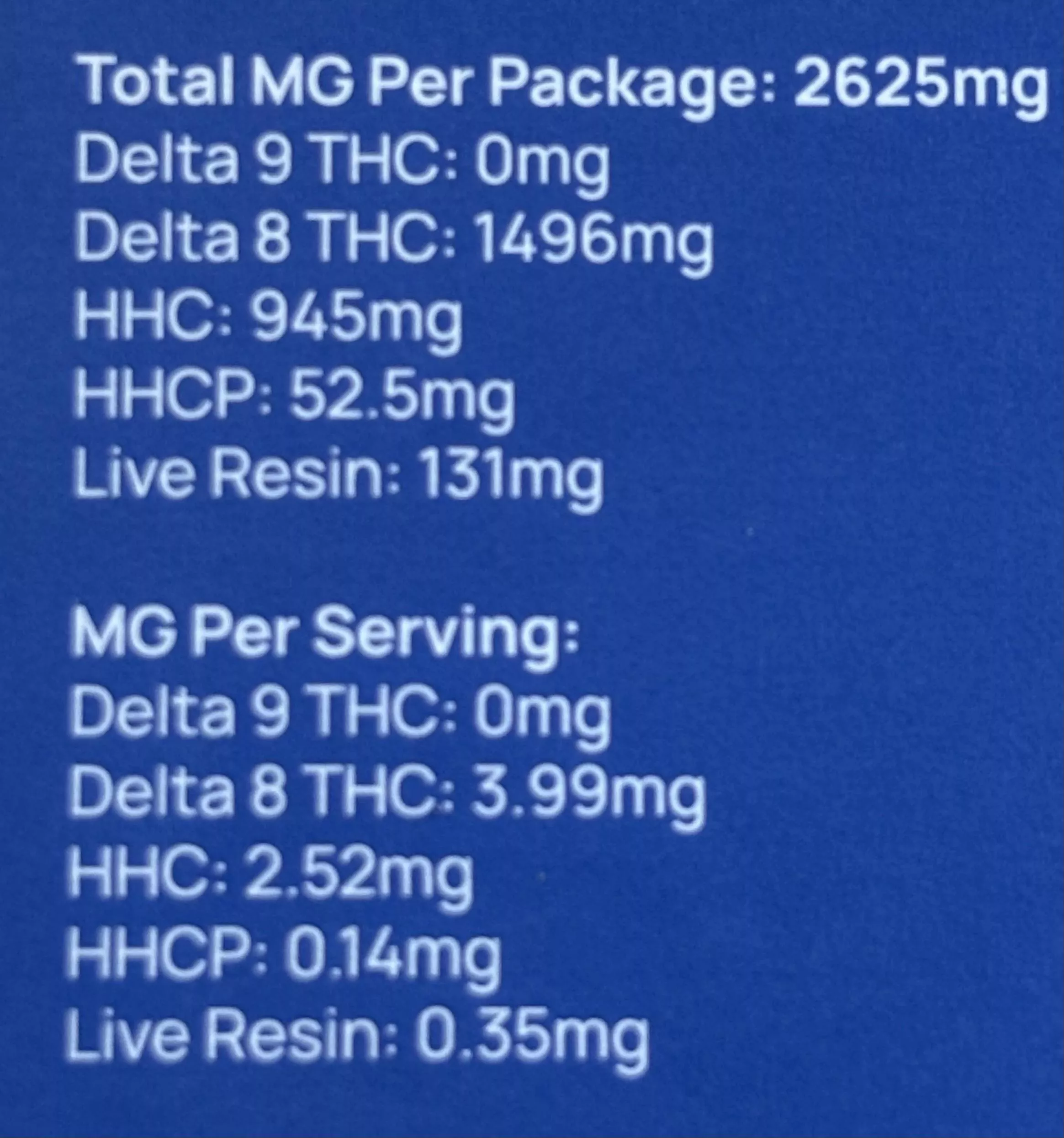 My vape is 2% HHCP and then a bunch of other noids. Is this going to keep me high for a long time? 
