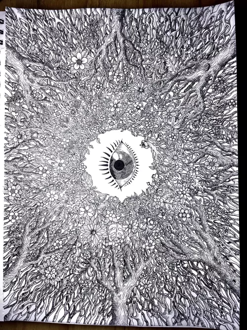 “The third eye”, ink on paper, inspired by a recent psilocybin trip I had. I hope you enjoy!