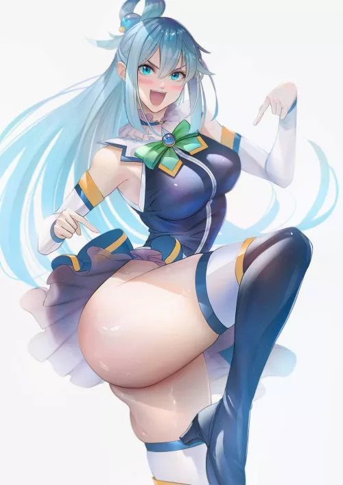 Aqua rising her leg (no pantsu Goddess)