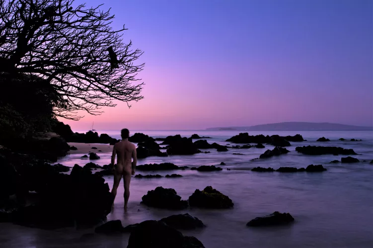 enjoying the Maui sunrise as i start to get in for a quick dip