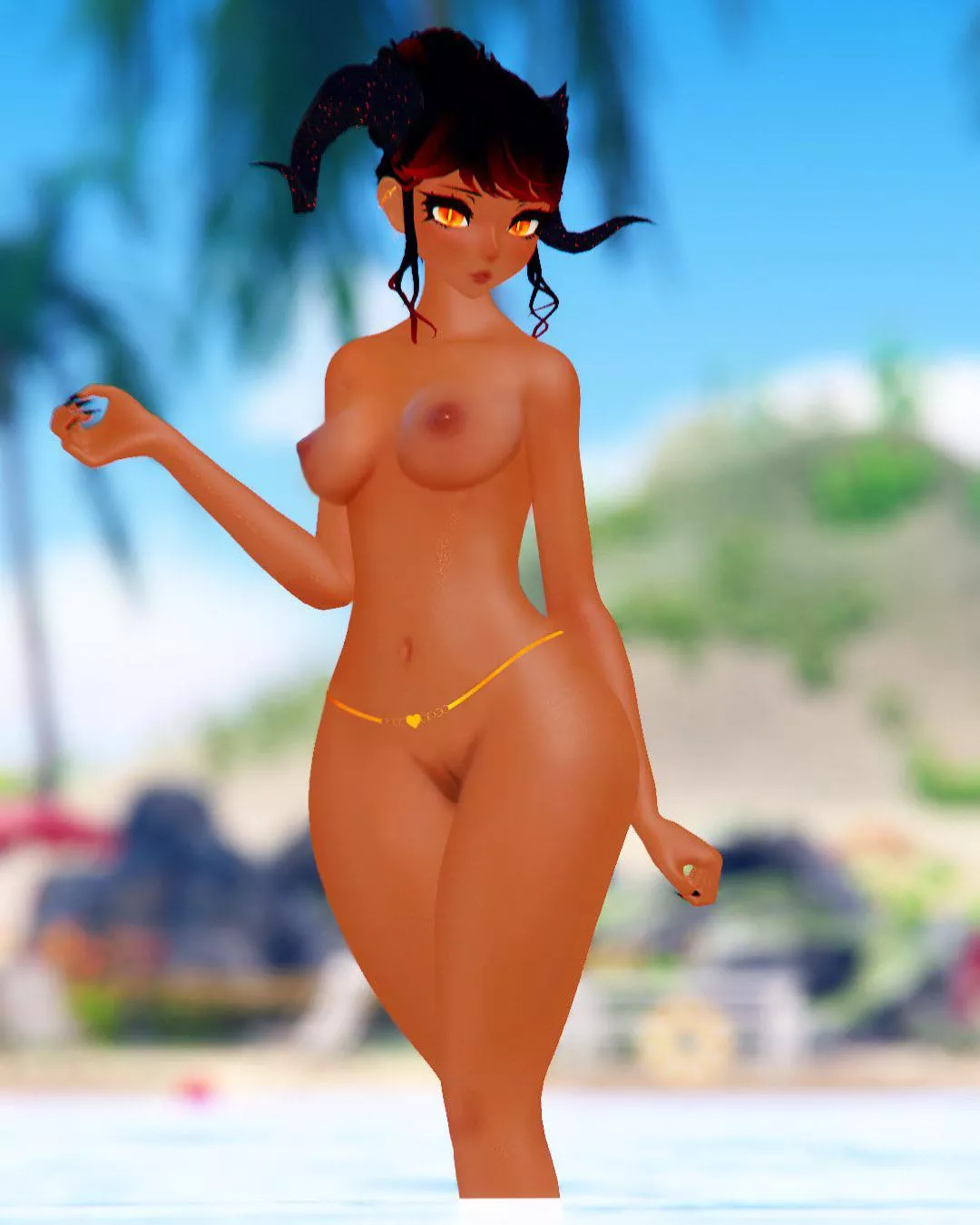 [F4A] at a nude beach you see this cute dark-skinned dragon girl walking on the shore, wwyd next?