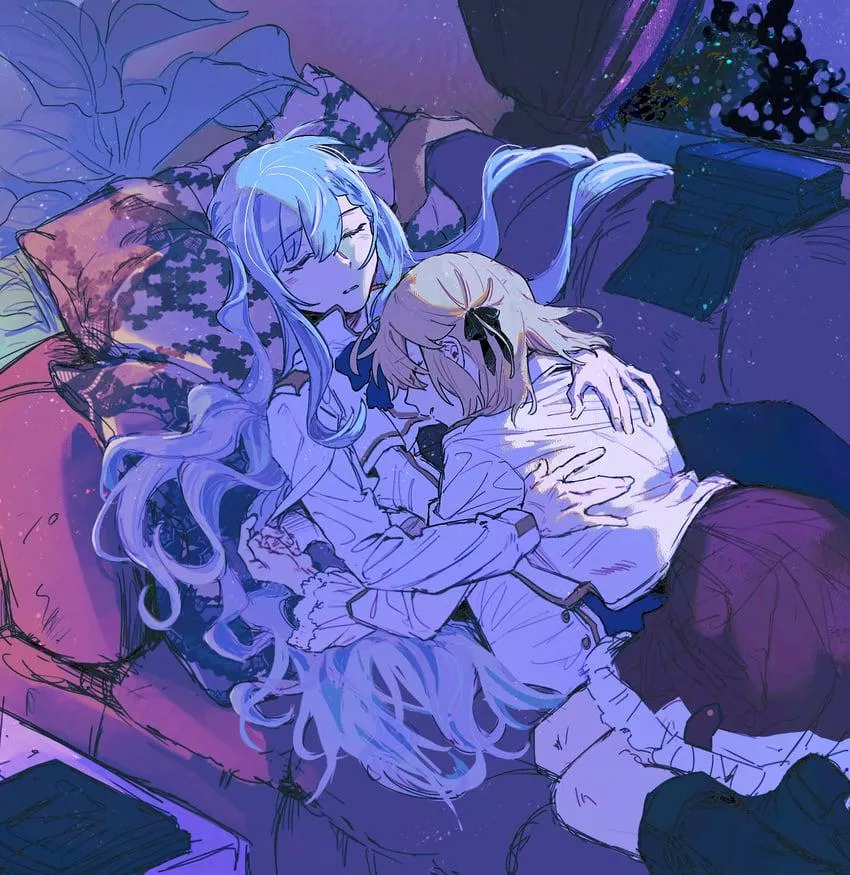 Its time to let it all go by~ To let it all flow with the subtle flow of the very night hitting ud by, by the very feeling of it, we shall sleep, shall we not~? So have some goodnights and cuddles cuties 🫂💖