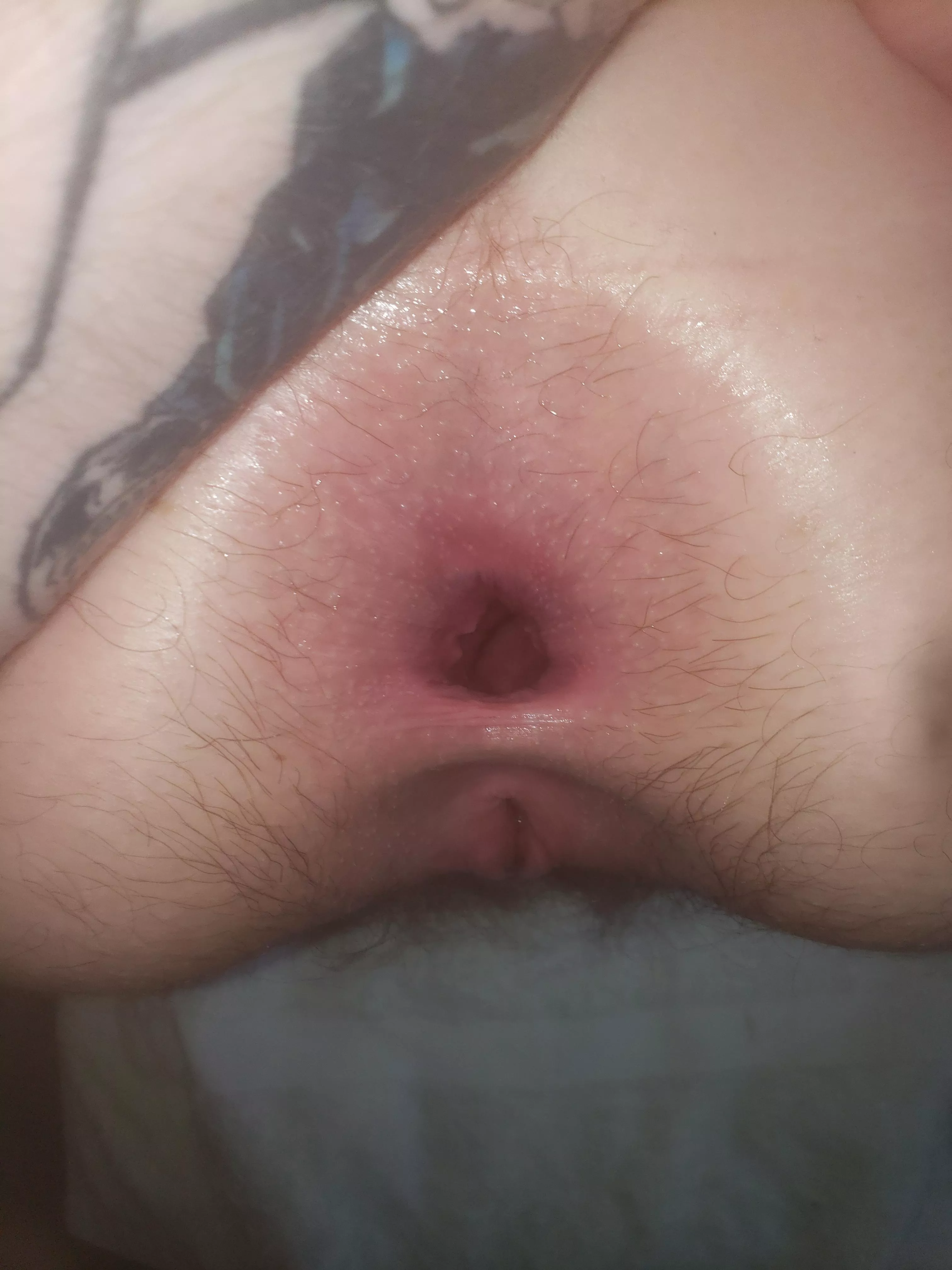 My little whore's gape on the first night of stretching