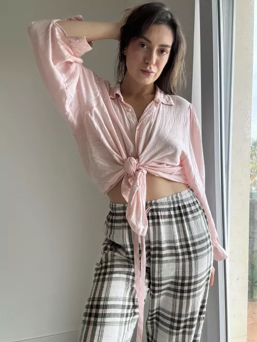 My pants fit tightly, and the blouse just teases [wife]