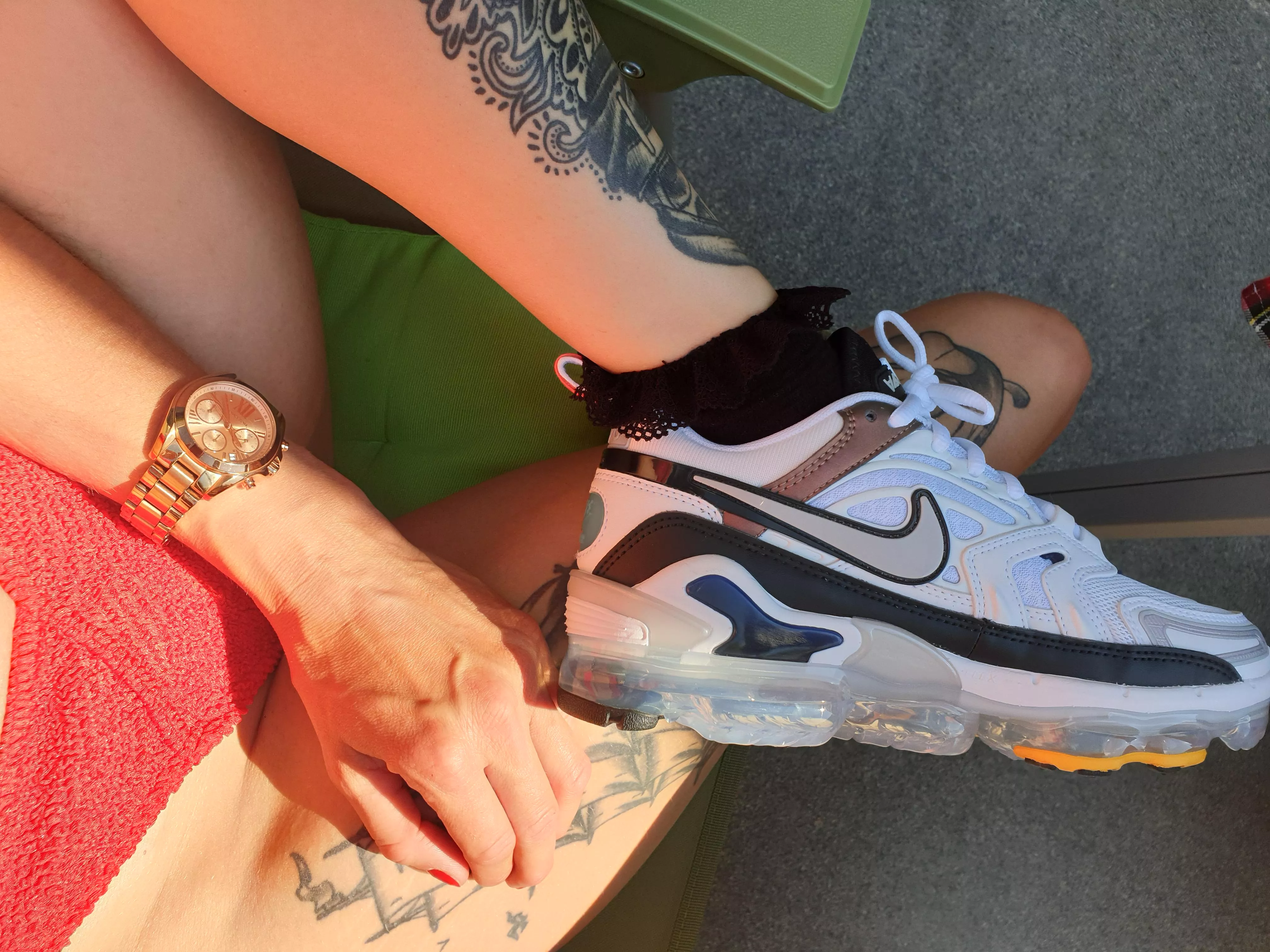 Nike Vapormax Evo, frilly ankle socks and a Bikini 
