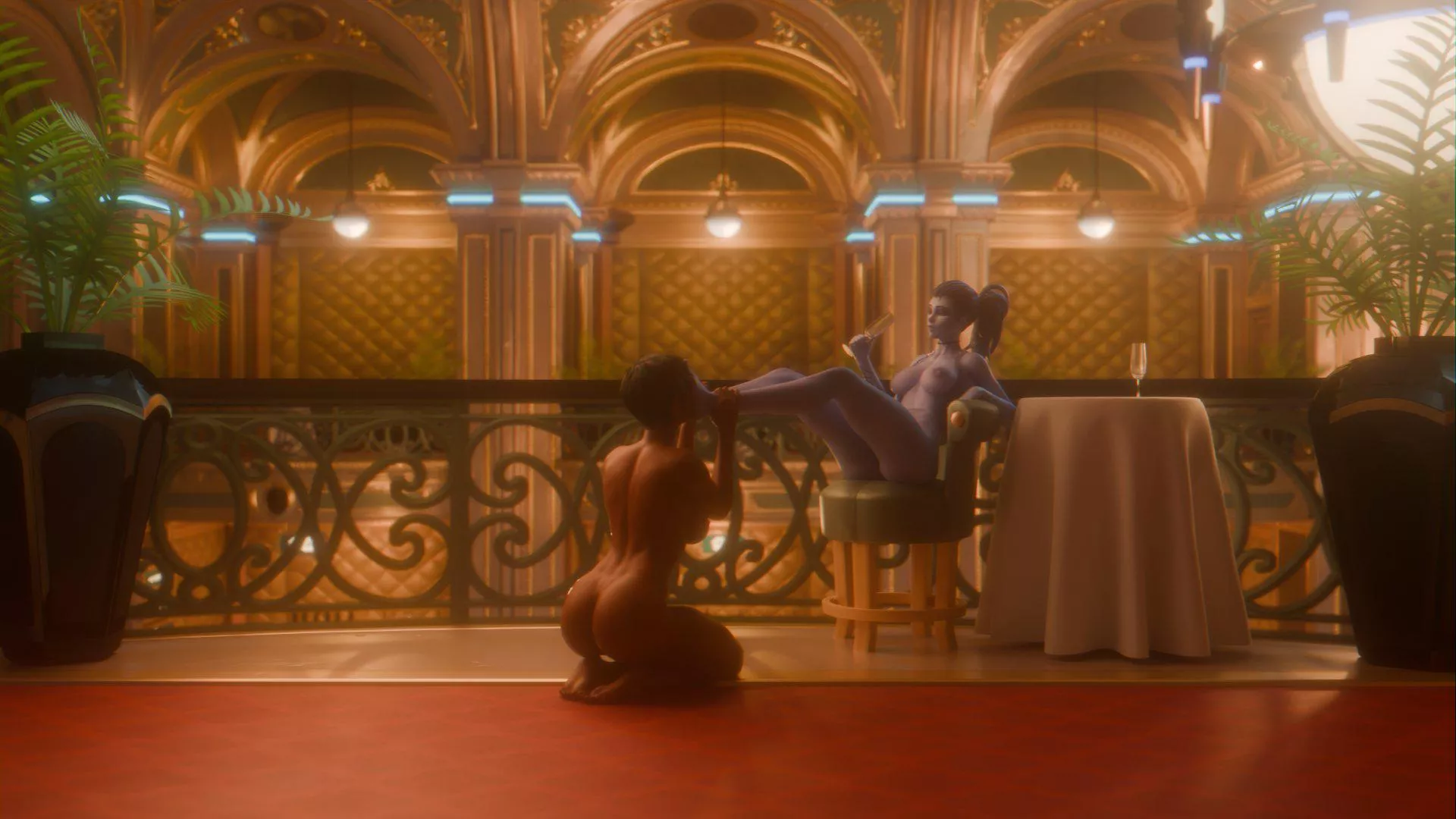 Pharah sniffing Widow's feet (Mept44)