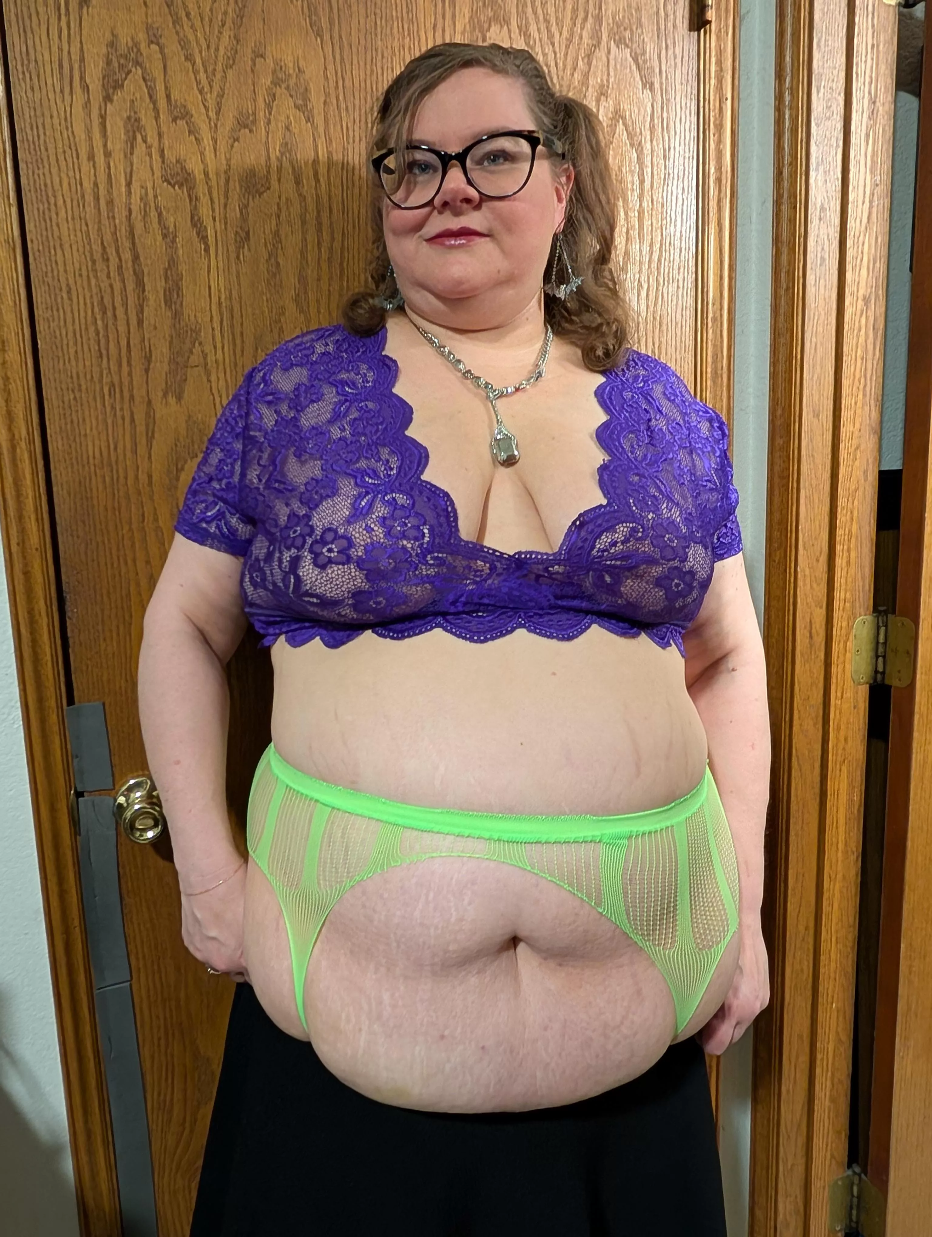 Sagging right out of these garter stockings.