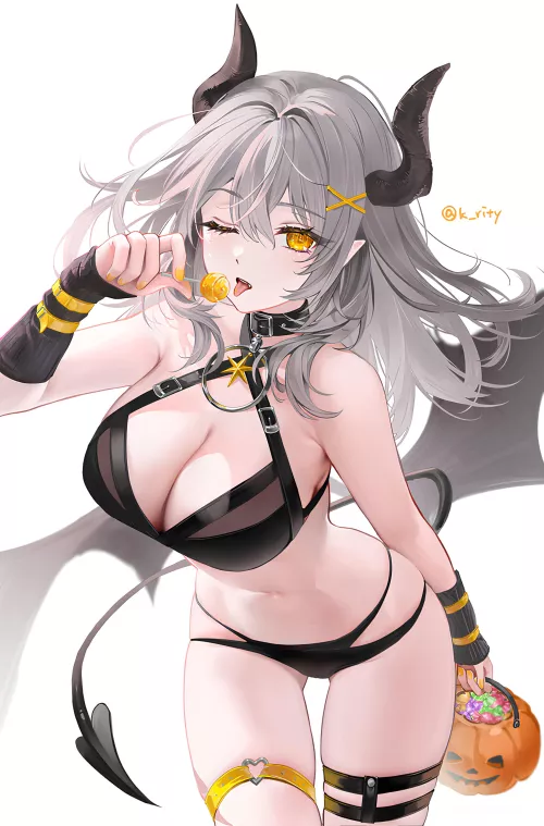 Stelle dressed as a succubus for Halloween [Honkai: Star Rail]
