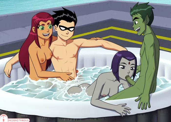 Titans in the jacuzzi (by incognitymous) 