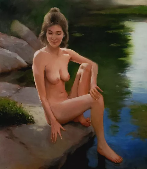 Woman by the River, oil on wood 