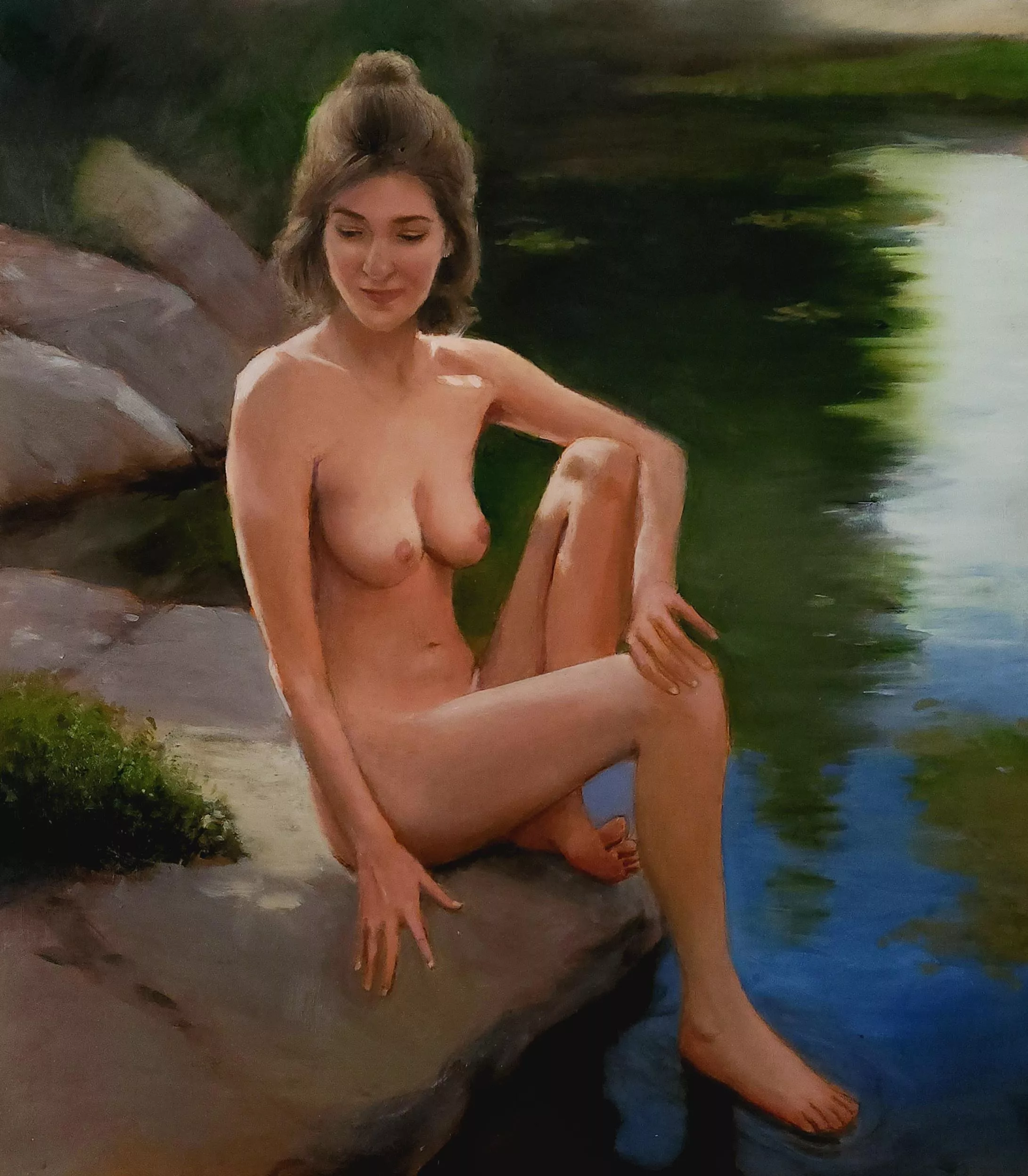 Woman by the River, oil on wood 