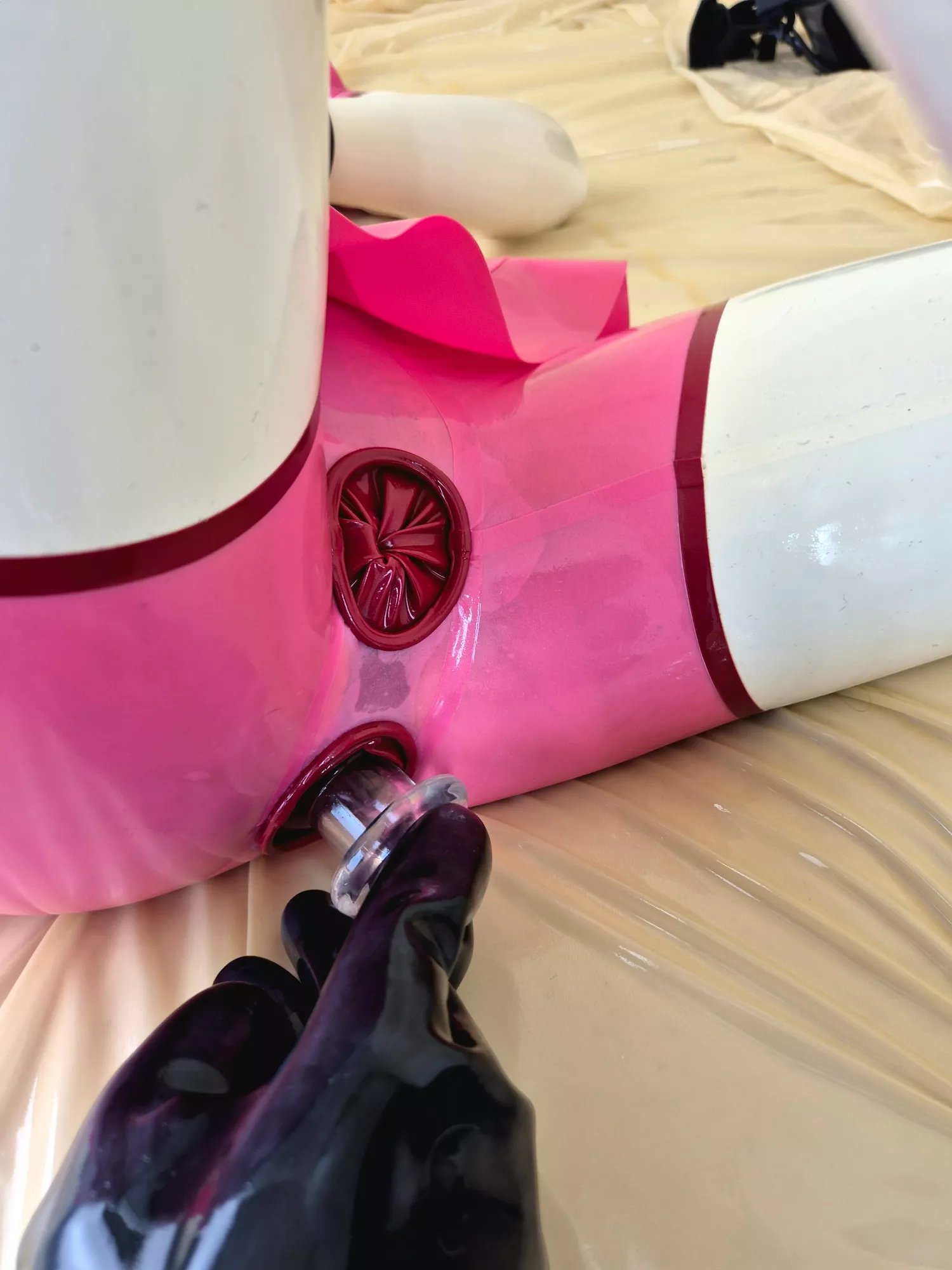 Catsuits with integrated vaginal and anal condoms are so much fun!