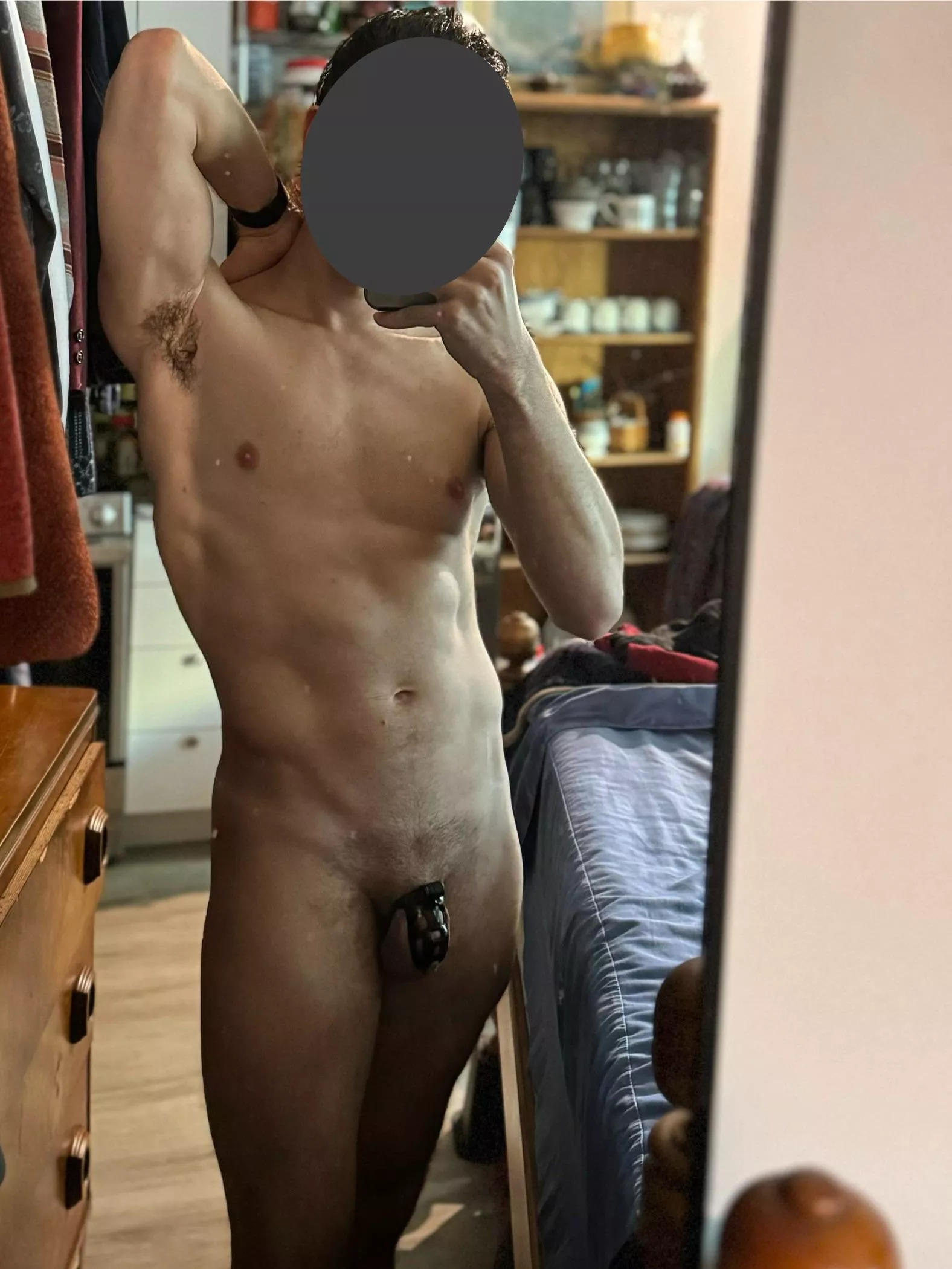 Day 28: getting dressed to go to the gym, but the evening light through my window caught me glowing in my mirror. 