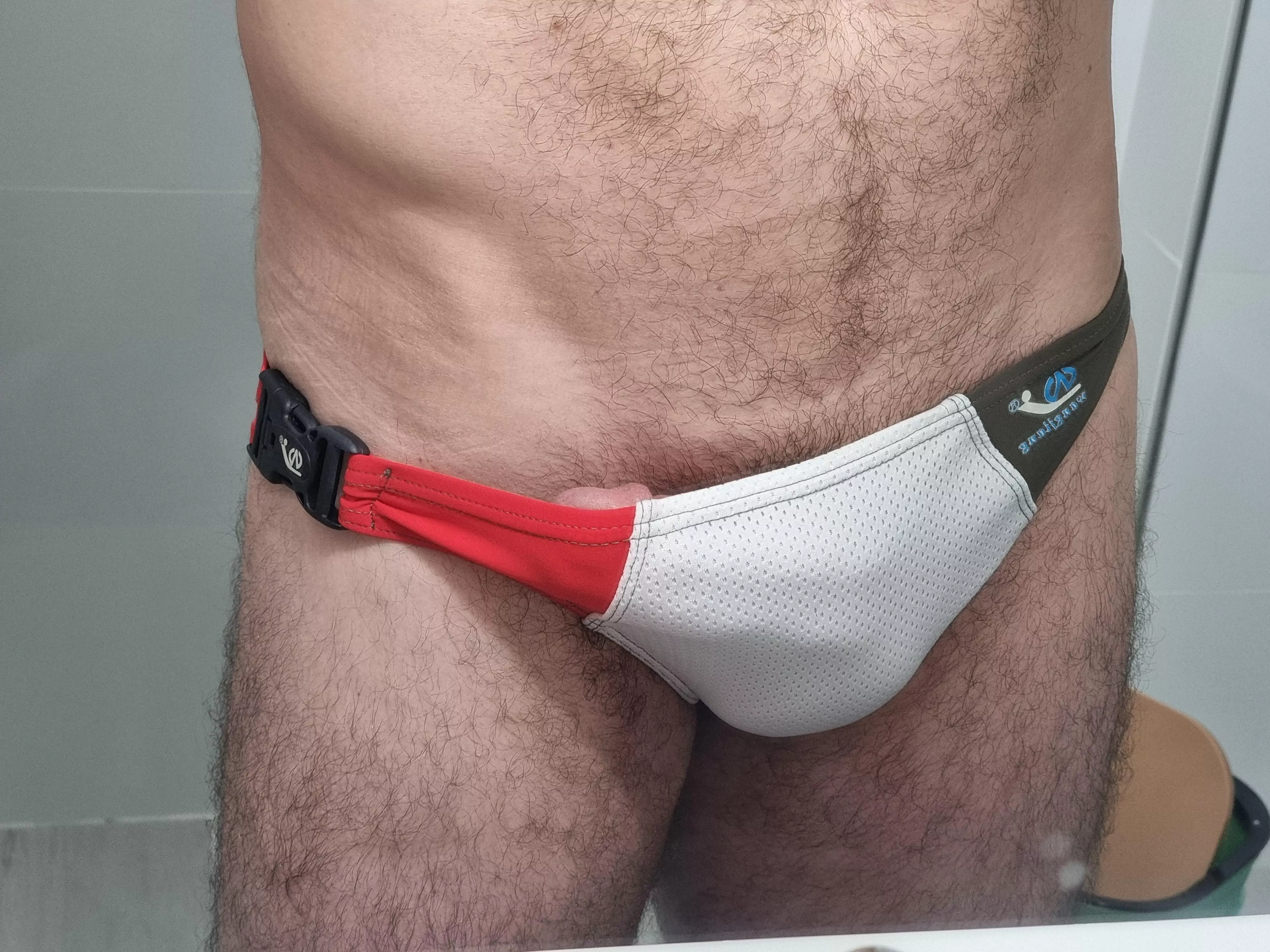 Got a new tiny swimwear that can barely contain me, so I hope I don't have an erection on the beach, because then everyone will see my tip