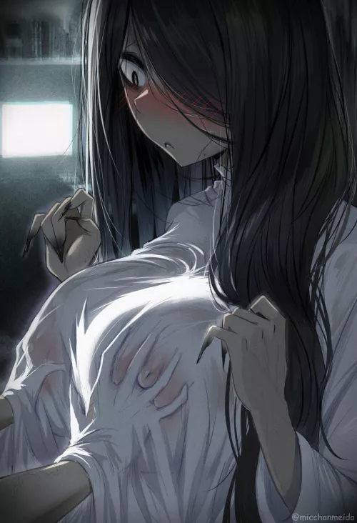 Grabbing Sadako's tits