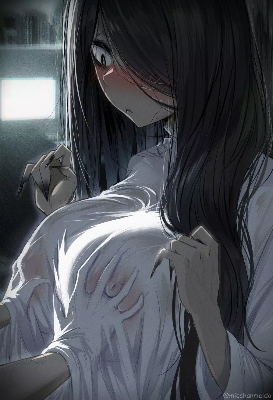 Grabbing Sadako's tits