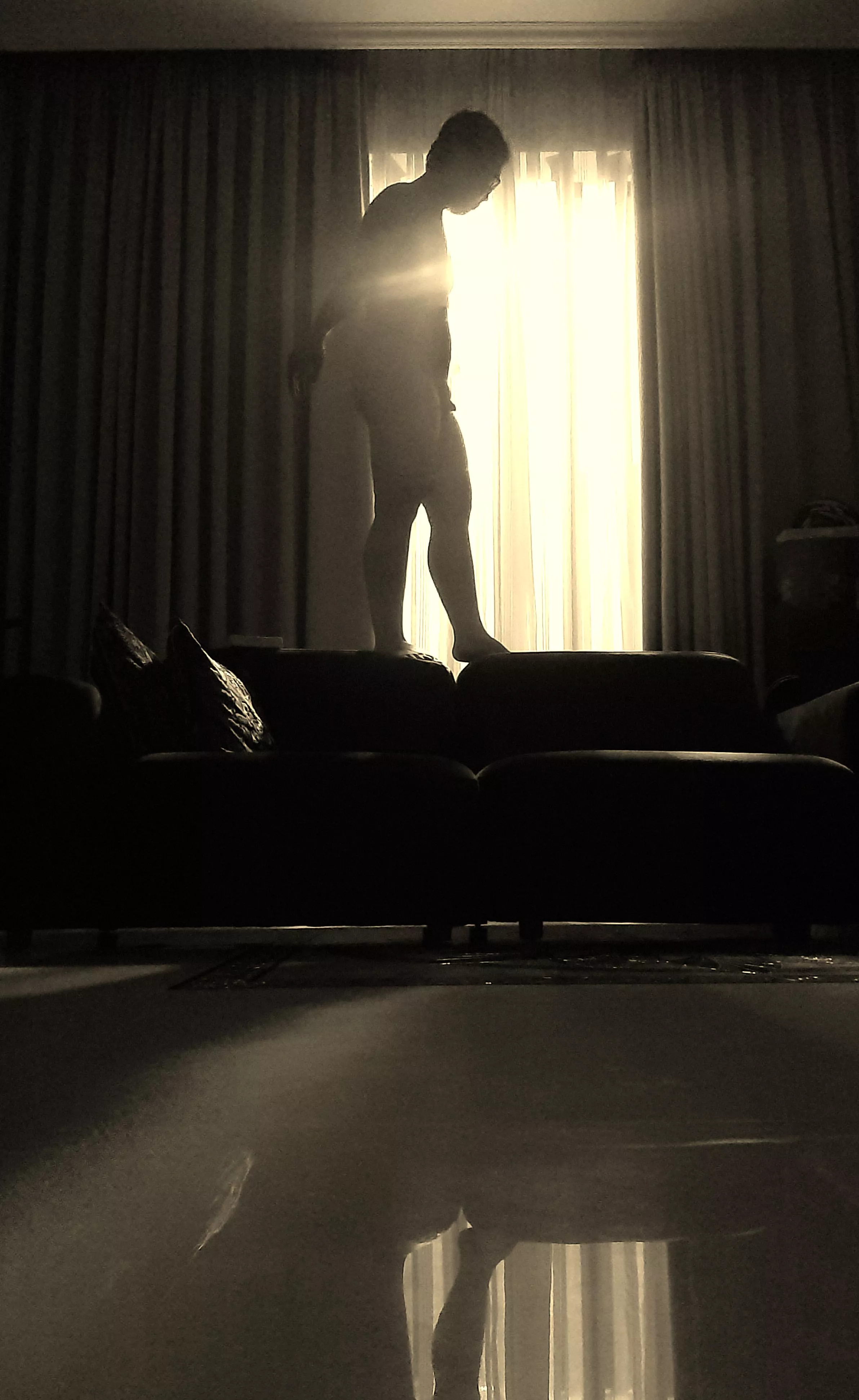 My window on the ground floor is quite large, so I seldom draw the curtains. But today the neighbourhood seems quiet, and I did. I turned the inside lights off and enjoyed.