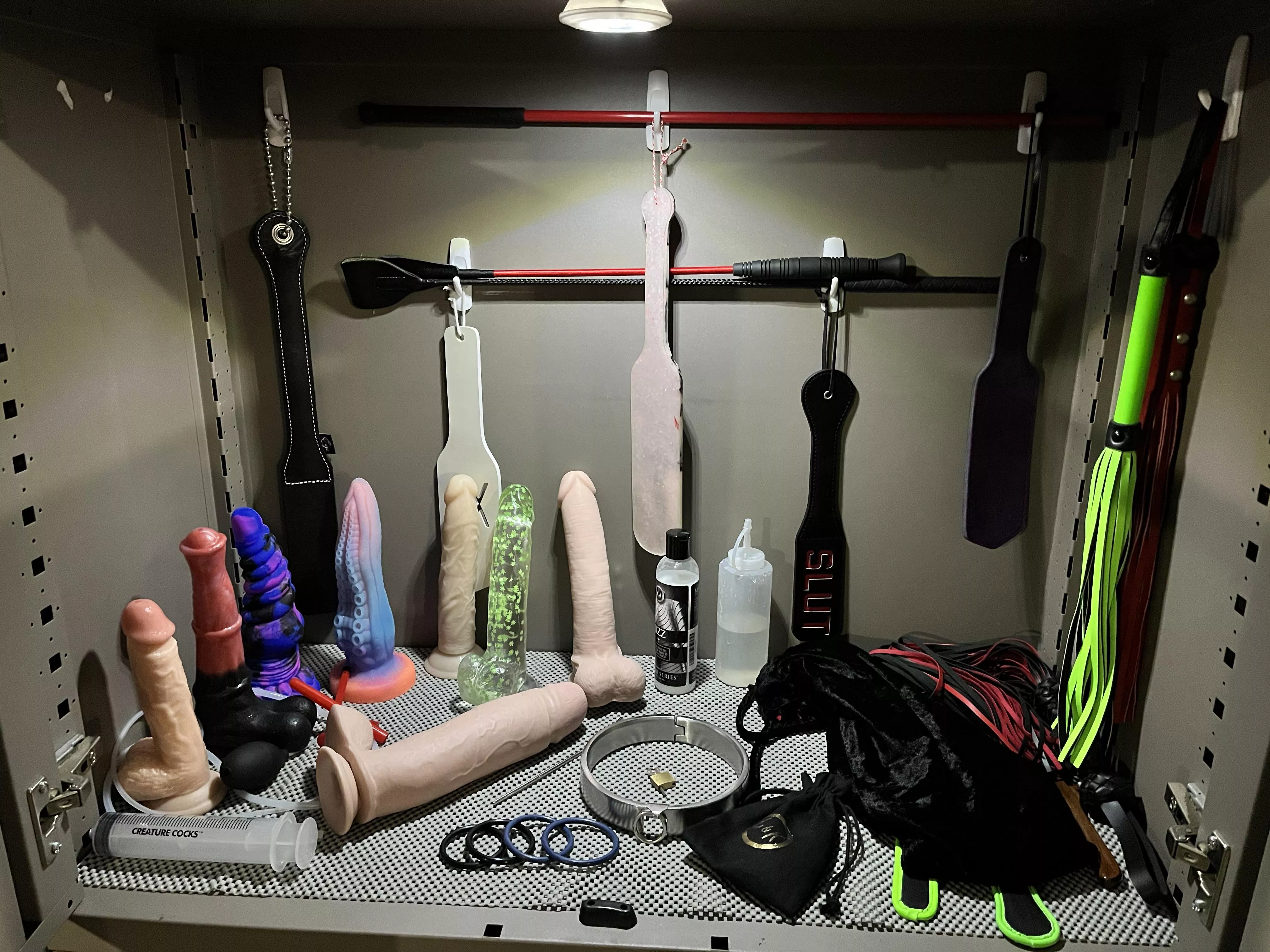 Old Office cabinet turned into our lockable play storage cabinet 