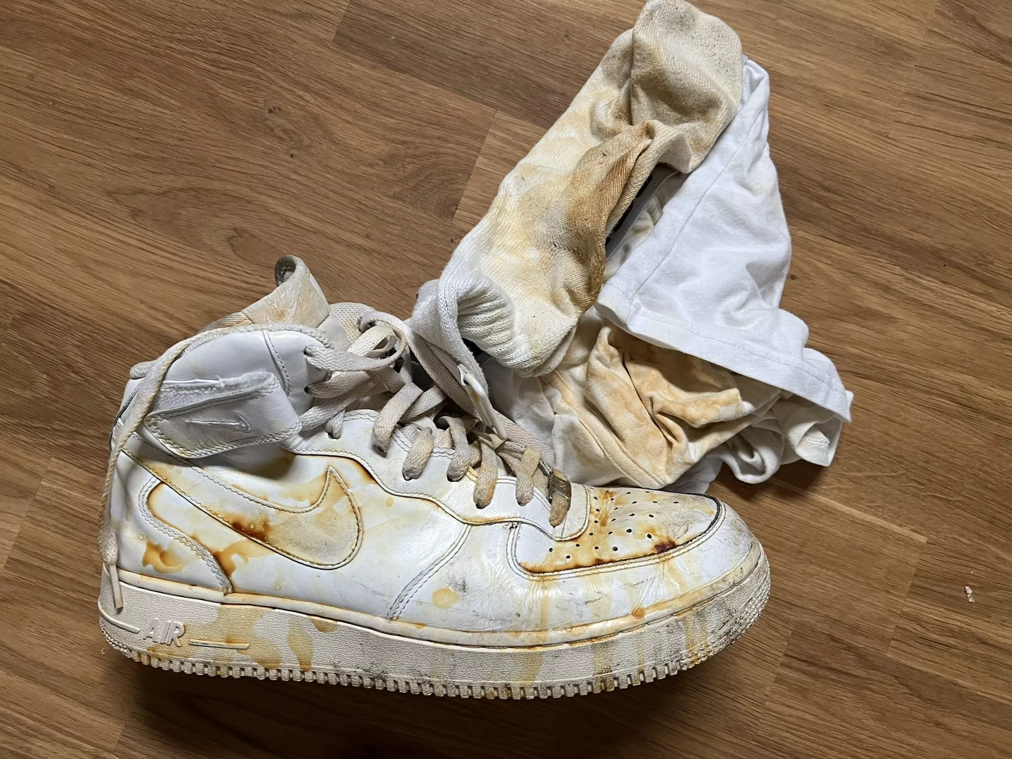 smelly sneakers and ragged socks
