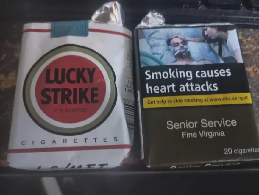 Sourced a pack of Senior Service (2017 to 2020). Here's a comparison to a Lucky Strike from America.