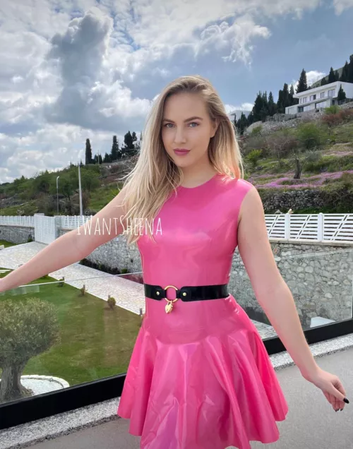 Tight pink latex dress 
