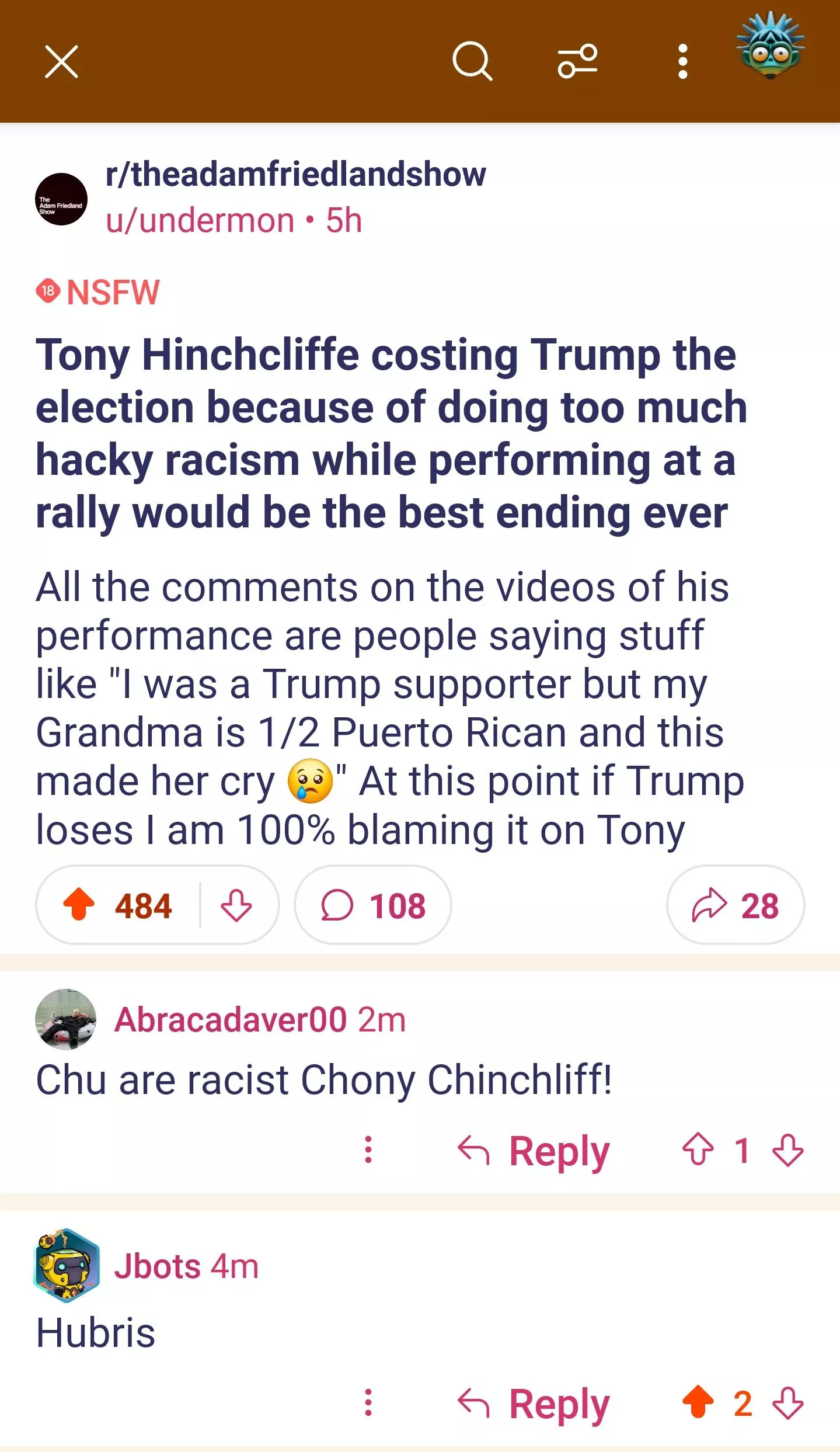 Win or lose, Trump will not care..but Hinchcliffe is so totally fucked.