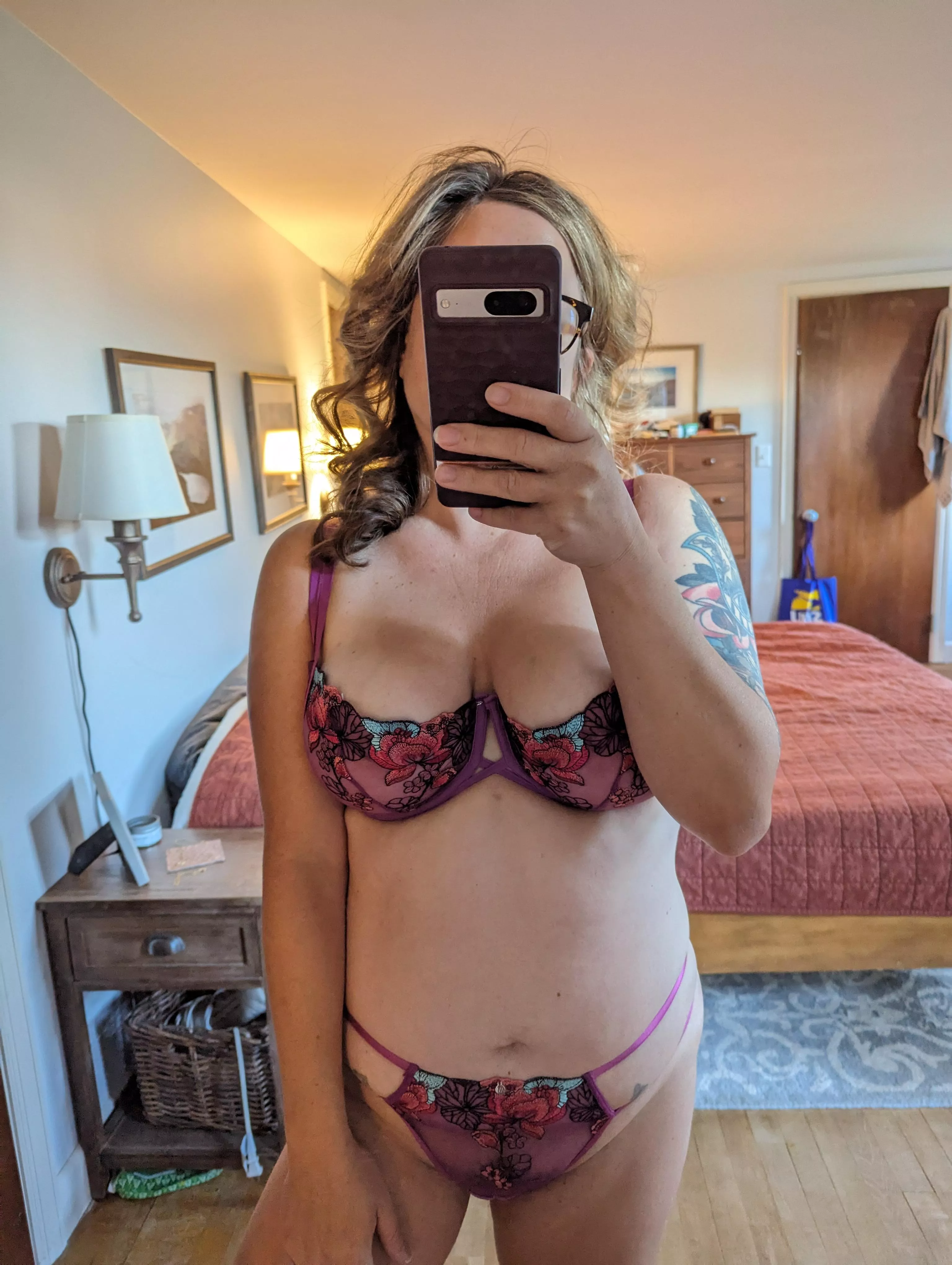 A Demi cup bra with matching panties makes me feel pretty