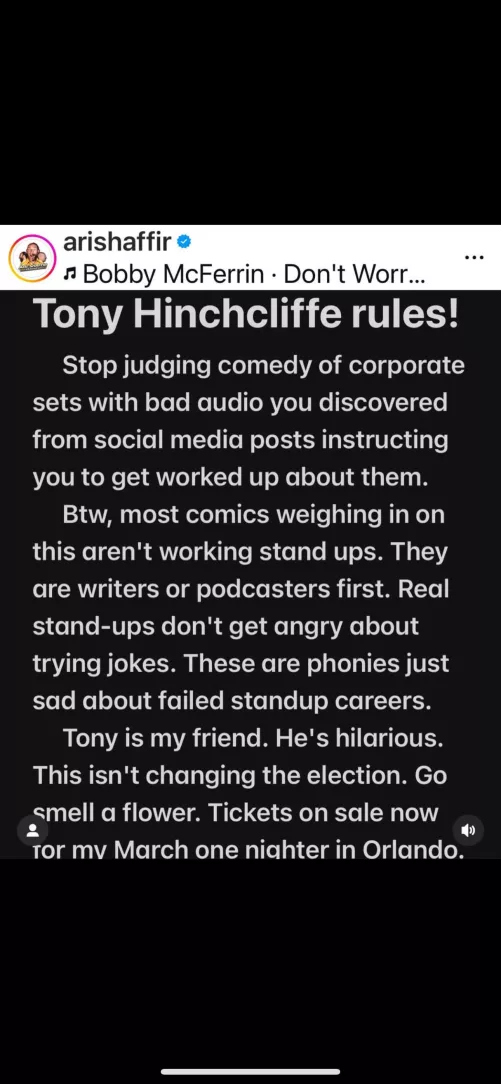 Ari Shaffir has single-handedly solved the Hinchcliffe crisis. Thank you for your service 