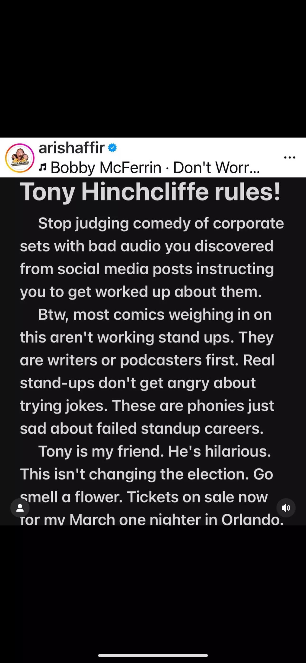 Ari Shaffir has single-handedly solved the Hinchcliffe crisis. Thank you for your service 