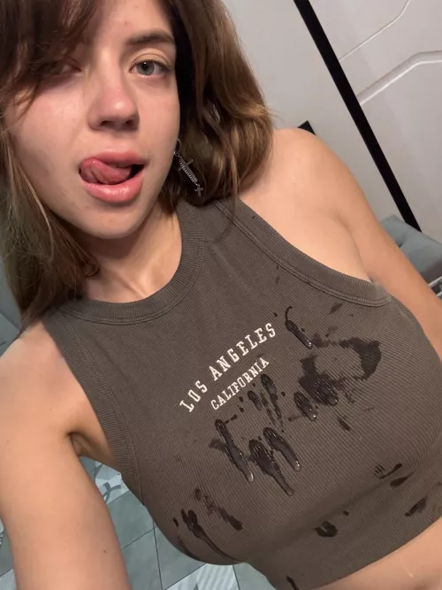 Cum spreading across my crop top... now it looks even more enticing